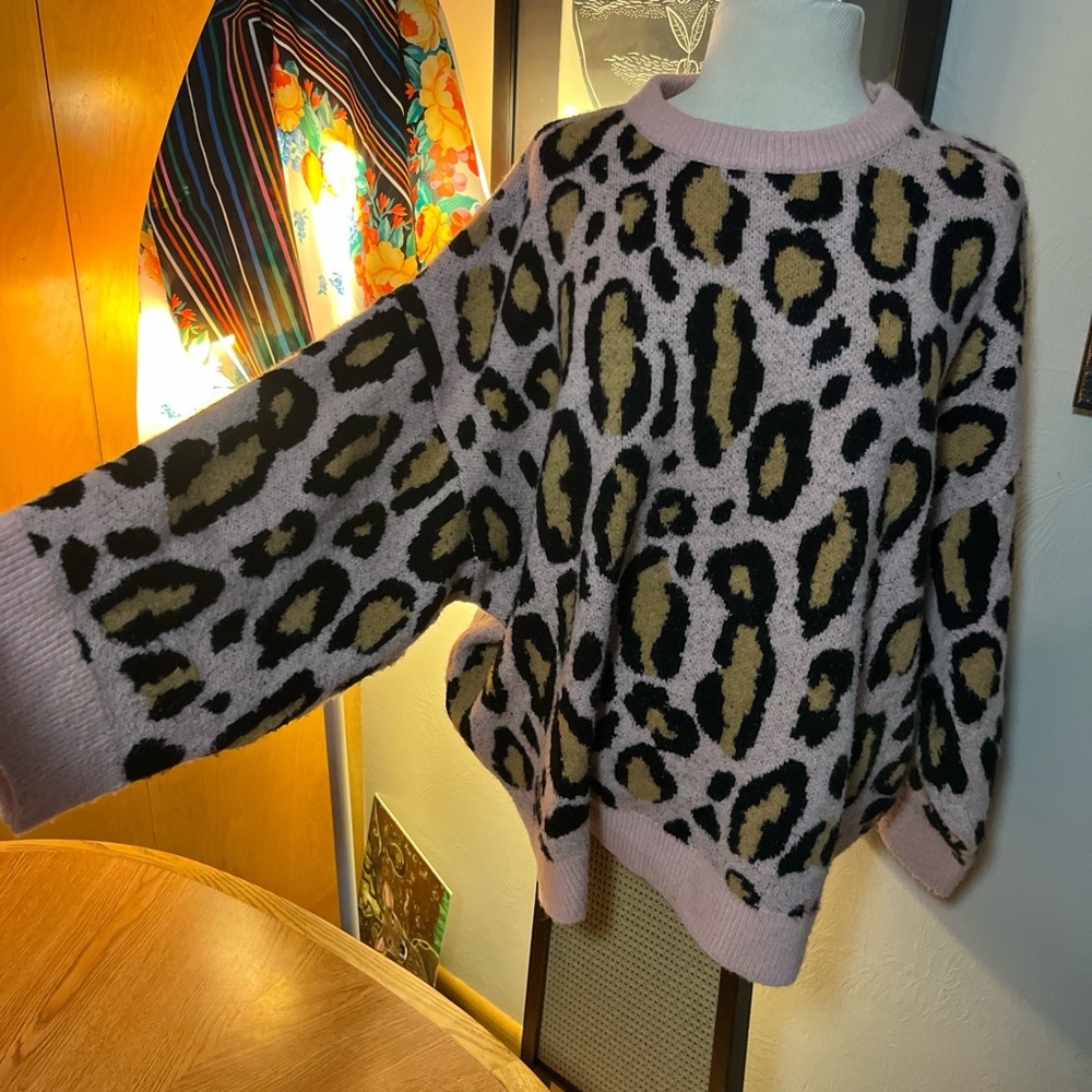 Rehab Pink and Black Leopard Print Sweater